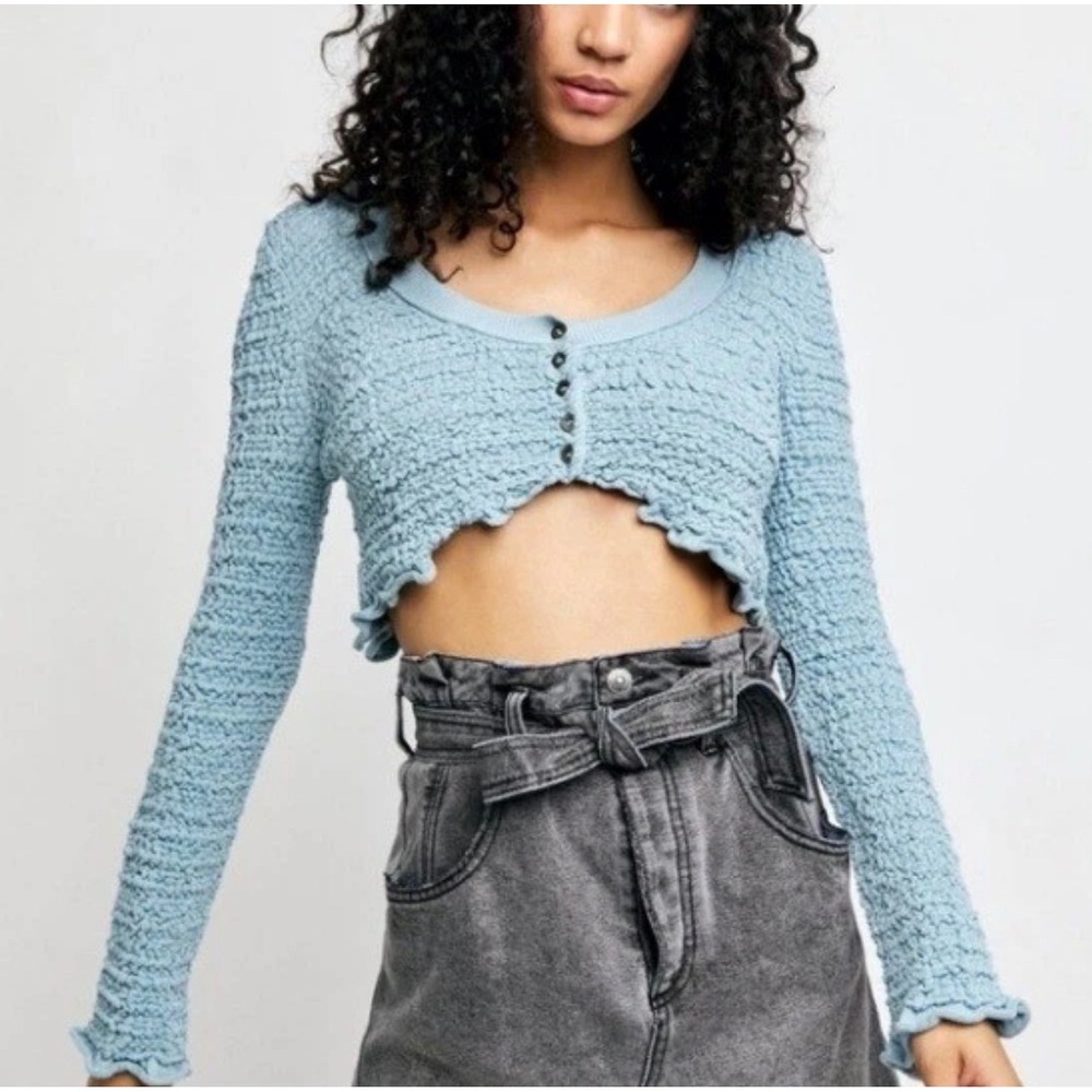 Free People Rosehip Cardigan Sz Small Blue Boho Festival Bohemian Fairycore